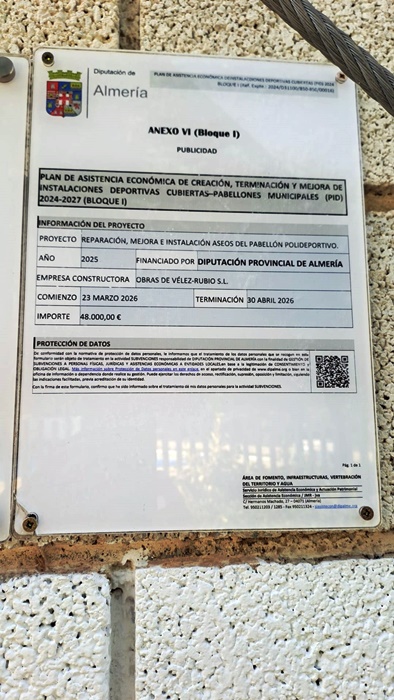 LA DIPUTACIÓN PROVINCIAL DE ALMERÍA IMPULSA LA MEJORA DEL PABELLÓN POLIDEPORTIVO CON UNA INVERSIÓN DE 48.000 EUROS.